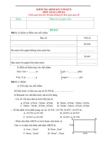 9 Đề kiểm tra định kì cuối kì II môn Toán Lớp 3 (Phần 2)