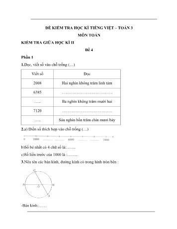 Đề kiểm tra học kì II môn Toán Lớp 3 - Đề số 4