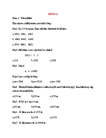 Đề thi giữa học kì 2 môn Toán Lớp 3 - Đề số 12