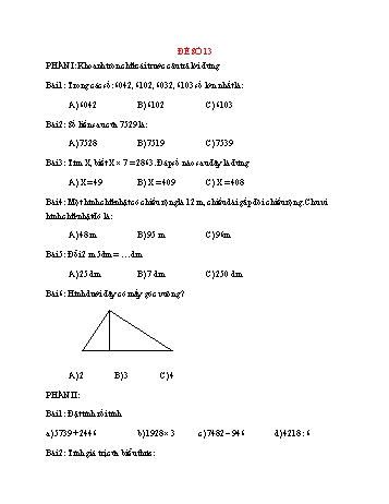 Đề thi giữa học kì 2 môn Toán Lớp 3 - Đề số 13