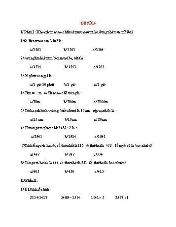 Đề thi giữa học kì 2 môn Toán Lớp 3 - Đề số 14