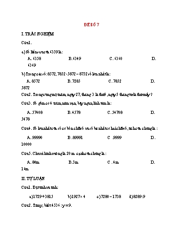 Đề thi giữa học kì 2 môn Toán Lớp 3 - Đề số 7