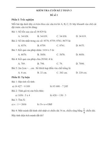 Kiểm tra cuối kì 2 môn Toán 3 - Đề số 1