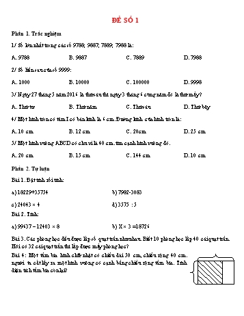 15 Đề thi môn Toán Lớp 3 học kì 2