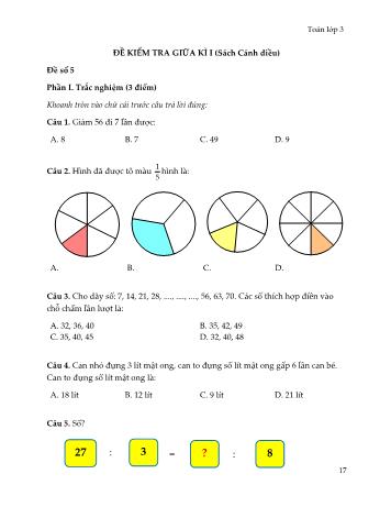 5 Đề kiểm tra giữa kì I sách Cánh diều môn Toán Lớp 3 - Đề số 5 (Kèm đáp án)
