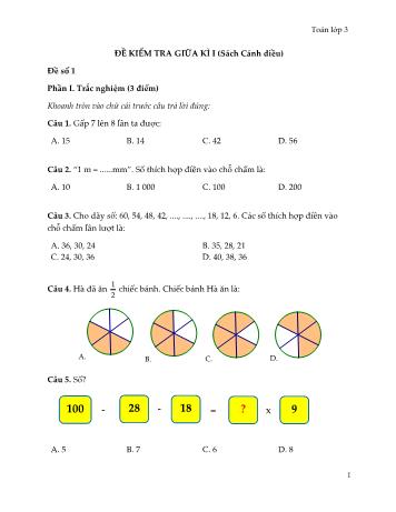 5 Đề kiểm tra giữa kì I sách Cánh diều môn Toán Lớp 3 - Đề số 1 (Kèm đáp án)