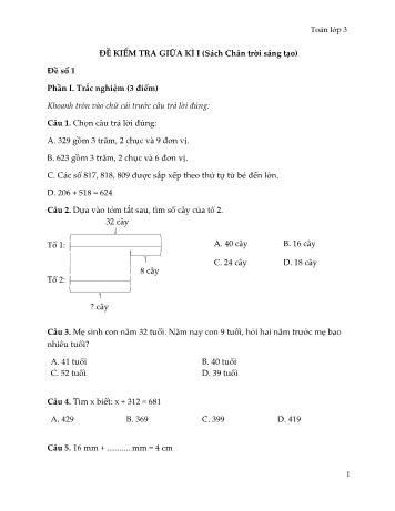 5 Đề kiểm tra giữa kì I sách Chân trời sáng tạo môn Toán Lớp 3 - Đề số 1 (Kèm đáp án)