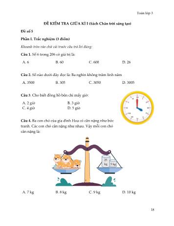 5 Đề kiểm tra giữa kì I sách Chân trời sáng tạo môn Toán Lớp 3 - Đề số 5 (Kèm đáp án)