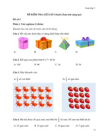 5 Đề kiểm tra giữa kì I sách Chân trời sáng tạo môn Toán Lớp 3 - Đề số 3 (Kèm đáp án)