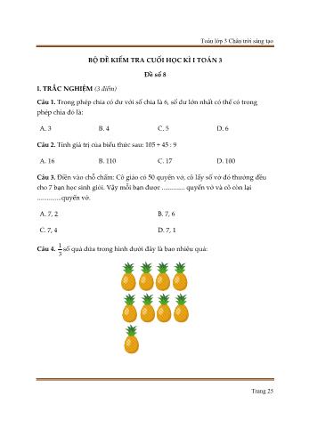 Bộ 10 đề kiểm tra cuối học kì I môn Toán Lớp 3 sách Chân trời sáng tạo - Trần Hữu Hiếu - Đề số 8 (Kèm đáp án)