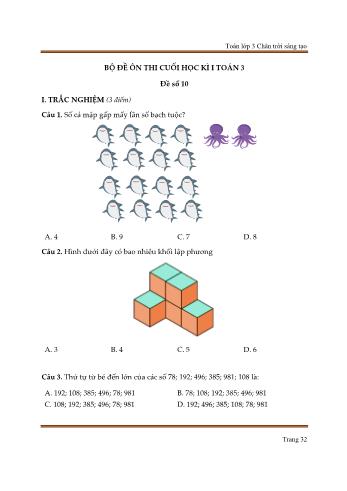 Bộ 10 đề kiểm tra cuối học kì I môn Toán Lớp 3 sách Chân trời sáng tạo - Trần Hữu Hiếu - Đề số 10 (Kèm đáp án)