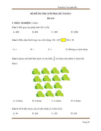 Bộ 10 đề ôn thi cuối học kì I môn Toán Lớp 3 sách Cánh diều - Trần Hữu Hiếu - Đề số 6 (Kèm đáp án)