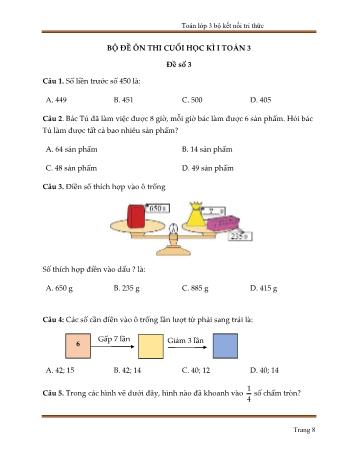 Bộ 10 đề ôn thi cuối học kì I môn Toán Lớp 3 sách Kết nối tri thức - Trần Hữu Hiếu - Đề số 3 (Kèm đáp án)