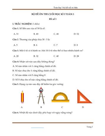 Bộ 10 đề ôn thi cuối học kì I môn Toán Lớp 3 sách Kết nối tri thức - Trần Hữu Hiếu - Đề số 1 (Kèm đáp án)