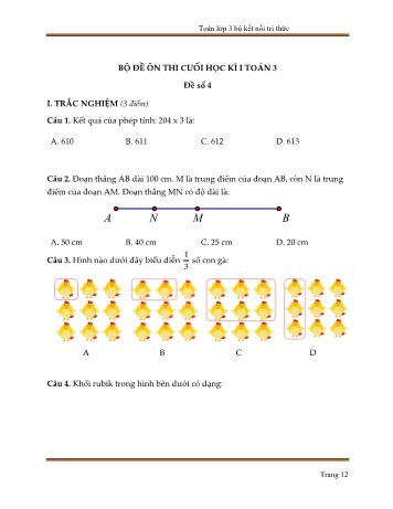 Bộ 10 đề ôn thi cuối học kì I môn Toán Lớp 3 sách Kết nối tri thức - Trần Hữu Hiếu - Đề số 4 (Kèm đáp án)