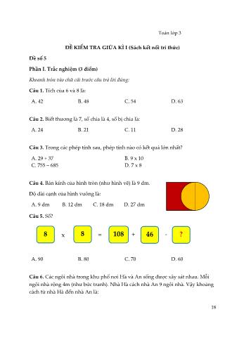Bộ 5 đề kiểm tra giữa kì I sách Kết nối tri thức môn Toán Lớp 3 - Đề số 5 (Kèm đáp án)