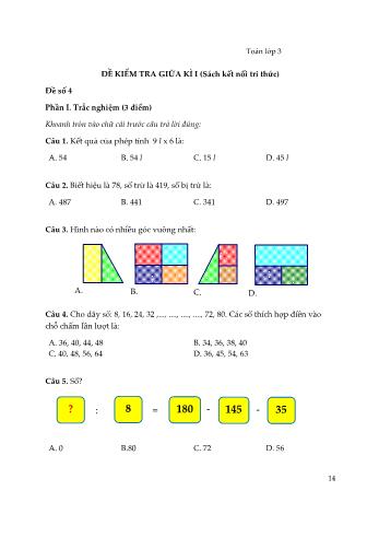 Bộ 5 đề kiểm tra giữa kì I sách Kết nối tri thức môn Toán Lớp 3 - Đề số 4 (Kèm đáp án)
