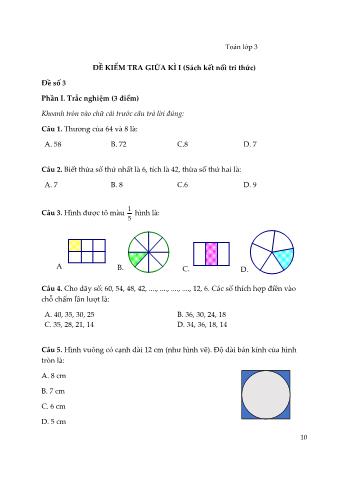 Bộ 5 đề kiểm tra giữa kì I sách Kết nối tri thức môn Toán Lớp 3 - Đề số 3 (Kèm đáp án)