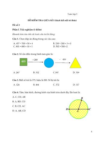 Bộ 5 đề kiểm tra giữa kì I sách Kết nối tri thức môn Toán Lớp 3 - Đề số 2 (Kèm đáp án)