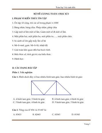 Đề cương môn Toán Lớp 3 học kì I sách Cánh diều - Trần Hữu Hiếu (Kèm đáp án)