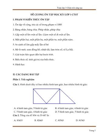 Đề cương ôn tập học kì I Lớp 3 môn Toán sách Chân trời sáng tạo