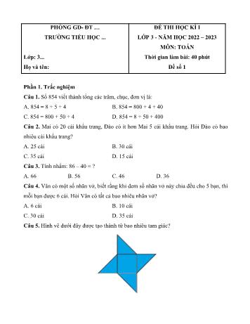 Đề thi học kì I Lớp 3 năm học 2022-2023 môn Toán sách Chân trời sáng tạo - Đề số 1 (Có đáp án)