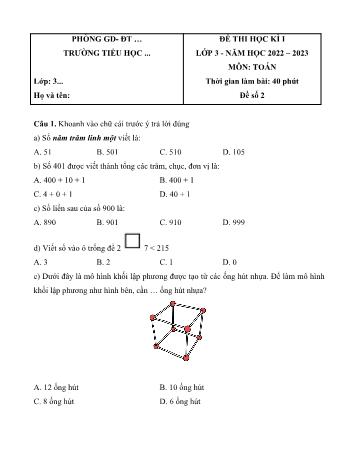 Đề thi học kì I Lớp 3 năm học 2022-2023 môn Toán sách Chân trời sáng tạo - Đề số 2 (Không đáp án)