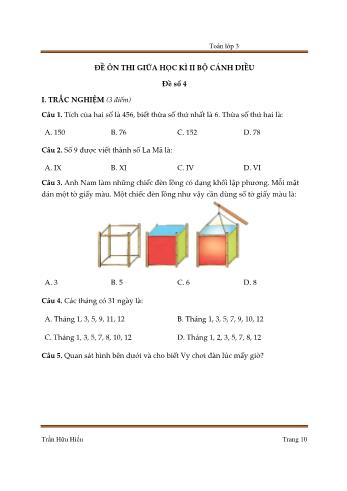 Tổng hợp 5 đề ôn thi giữa học kì II (Bộ Cánh diều) môn Toán Lớp 3 - Trần Hữu Hiếu - Đề số 4 (Kèm đáp án)