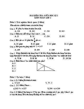 Tổng hợp các bài kiểm tra giữa học kì I môn Toán Lớp 3