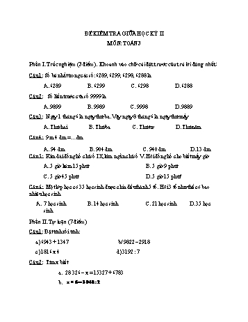 Tổng hợp các đề kiểm tra giữa học kỳ II môn Toán Lớp 3