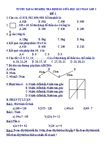 Tuyển tập 64 đề kiểm tra định kì giữa học kì I môn Toán Lớp 3