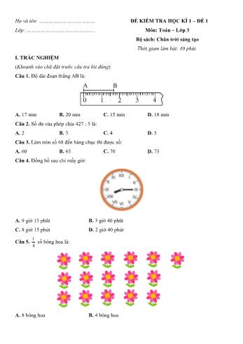 10 Đề kiểm tra học kì 1 Toán Lớp 3 Sách Chân trời sáng tạo (Có hướng dẫn giải chi tiết)