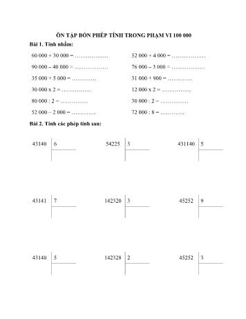 Bài tập Toán Lớp 3 - Ôn tập bốn phép tính trong phạm vi 100000