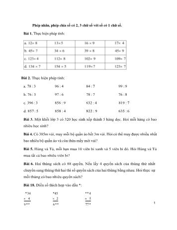 Bài tập Toán Lớp 3 - Phép nhân, phép chia số có 2, 3 chữ số với số có 1 chữ số