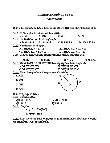 Đề kiểm tra giữa học kì 2 Toán Lớp 3 - Đề 2 - Năm học 2021-2022