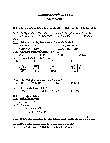 Đề kiểm tra giữa học kì 2 Toán Lớp 3 - Đề 3 - Năm học 2021-2022