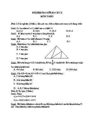 Đề kiểm tra giữa học kì 2 Toán Lớp 3 - Đề 7 - Năm học 2021-2022