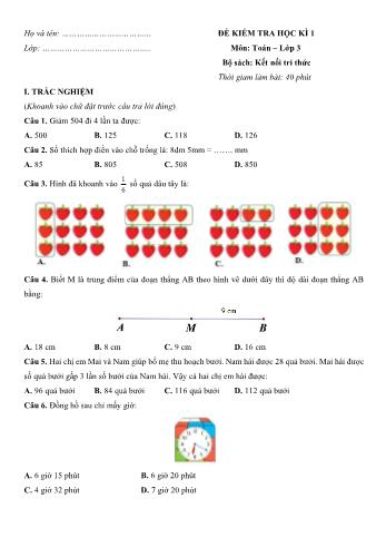 Đề kiểm tra học kì 1 Toán Lớp 3 Sách Chân trời sáng tạo - Đề số 3 (Có hướng dẫn giải chi tiết)
