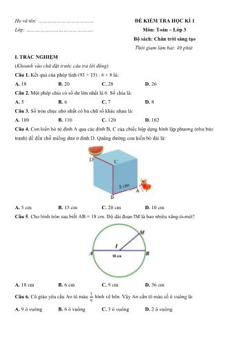 Đề kiểm tra học kì 1 Toán Lớp 3 Sách Chân trời sáng tạo - Đề số 8 (Có hướng dẫn giải chi tiết)