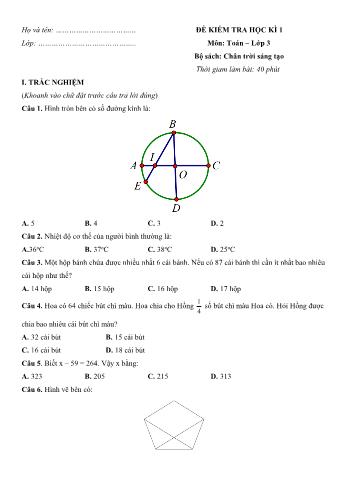 Đề kiểm tra học kì 1 Toán Lớp 3 Sách Chân trời sáng tạo - Đề số 9 (Có hướng dẫn giải chi tiết)