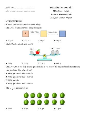 Đề kiểm tra học kì 1 Toán Lớp 3 sách Kết nối tri thức - Đề 5 (Có hướng dẫn giải chi tiết)