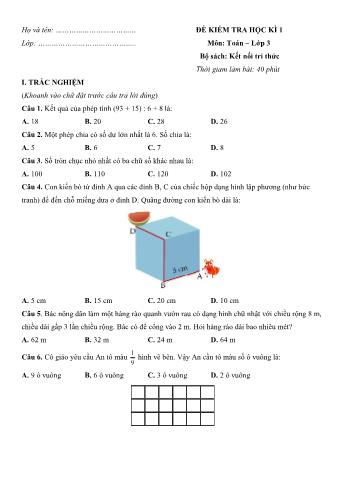 Đề kiểm tra học kì 1 Toán Lớp 3 sách Kết nối tri thức - Đề 8 (Có hướng dẫn giải chi tiết)