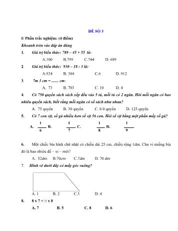 Đề thi cuối kì 1 Toán Lớp 3 - Đề số 3