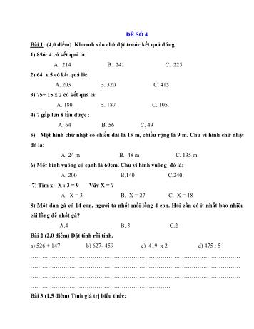 Đề thi cuối kì 1 Toán Lớp 3 - Đề số 4