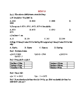 Đề thi giữa kì 2 Toán Lớp 3 - Đề 15 - Năm học 2021-2022