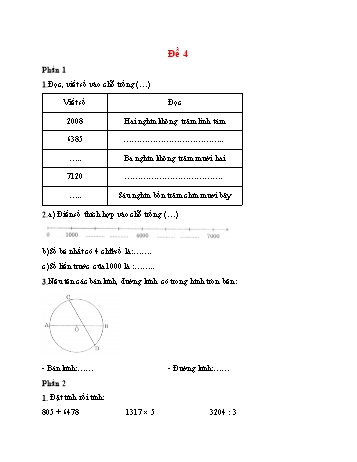 Đề thi giữa kì 2 Toán Lớp 3 - Đề 4 - Năm học 2021-2022