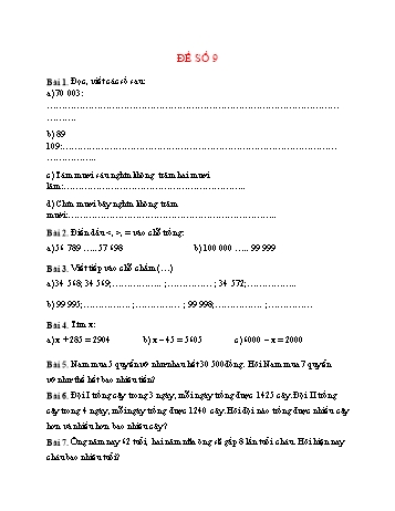 Đề thi học kì 2 Toán Lớp 3 - Đề 9 - Năm học 2021-2022