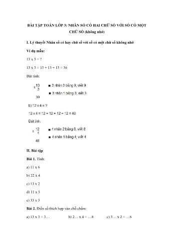 Bài tập môn Toán Lớp 3 - Nhân số có hai chữ số với số có một chữ số (không nhớ)
