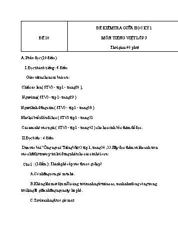 Đề kiểm tra giữa học kì 1 Tiếng Việt Lớp 3 - Đề 10