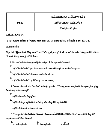Đề kiểm tra giữa học kì 1 Tiếng Việt Lớp 3 - Đề 12